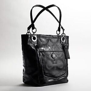 Coach • Solid Black Alex Patent Leather Shoulder Bag Purse